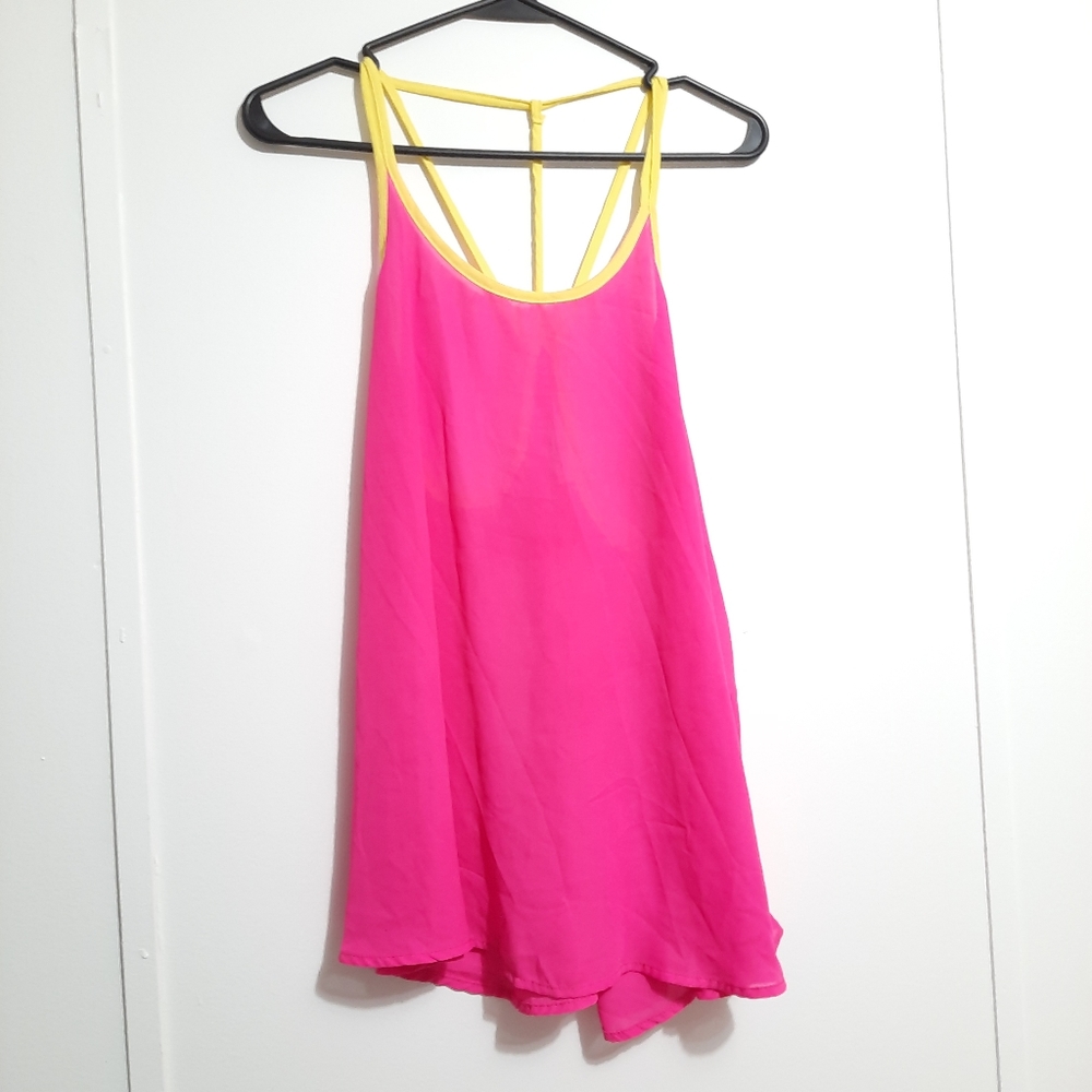 PINK & YELLOW TANK TOP SHEER SIZE L